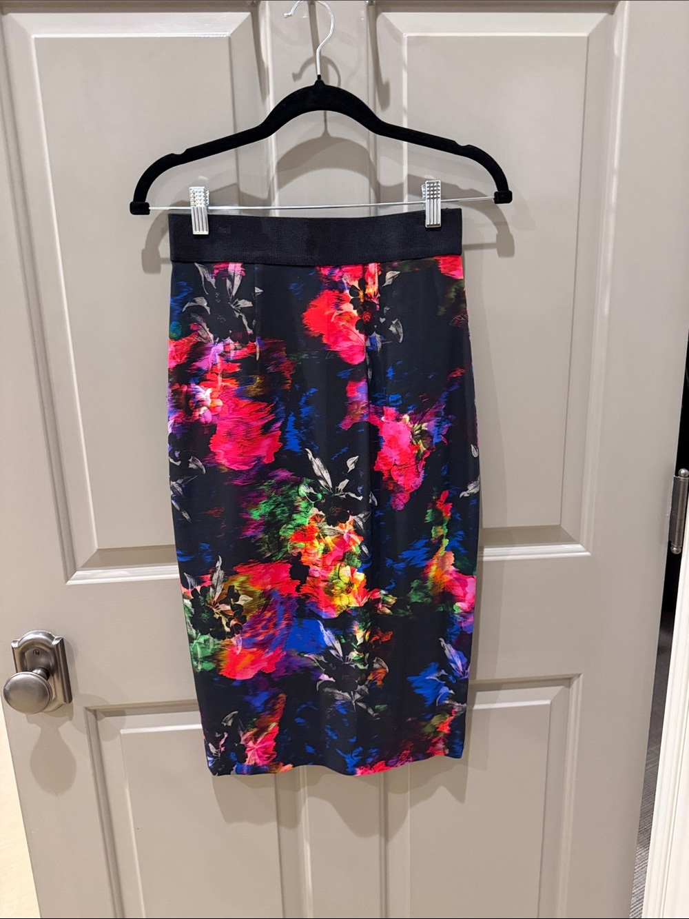 Milly Black Pencil Skirt with Neon Floral Print